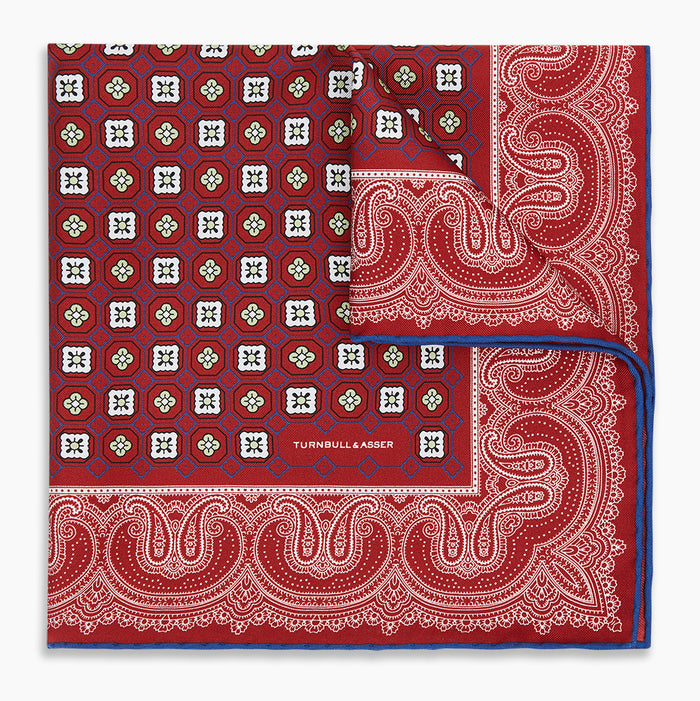 Red Floral Tile and Paisley Silk Pocket Square Image 4