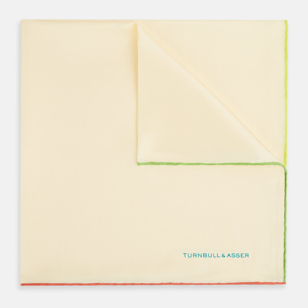 Ecru and Multicoloured Piped Silk Pocket Square