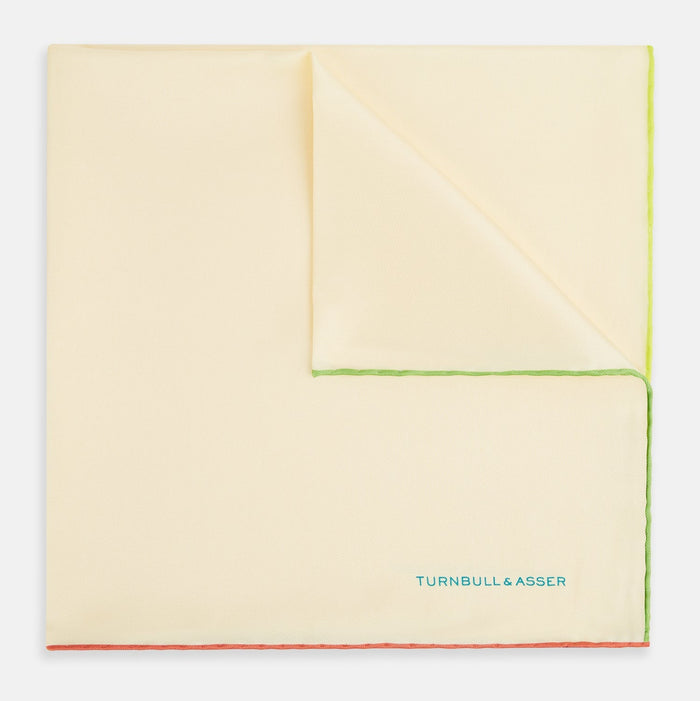 Ecru and Multicoloured Piped Silk Pocket Square