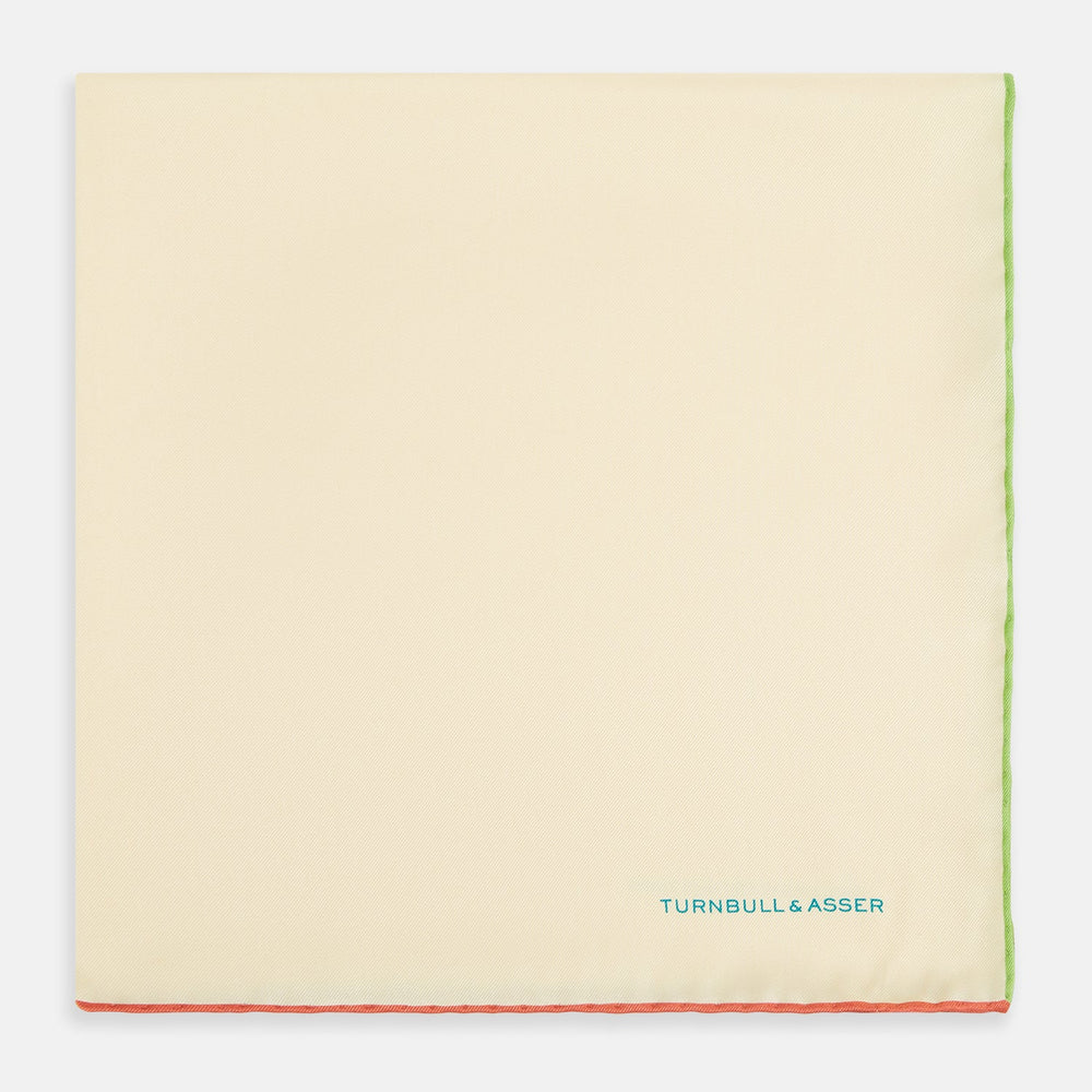 Ecru and Multicoloured Piped Silk Pocket Square