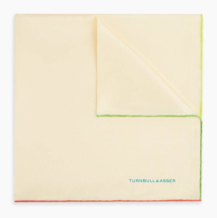 Ecru and Multicoloured Piped Silk Pocket Square Image 4
