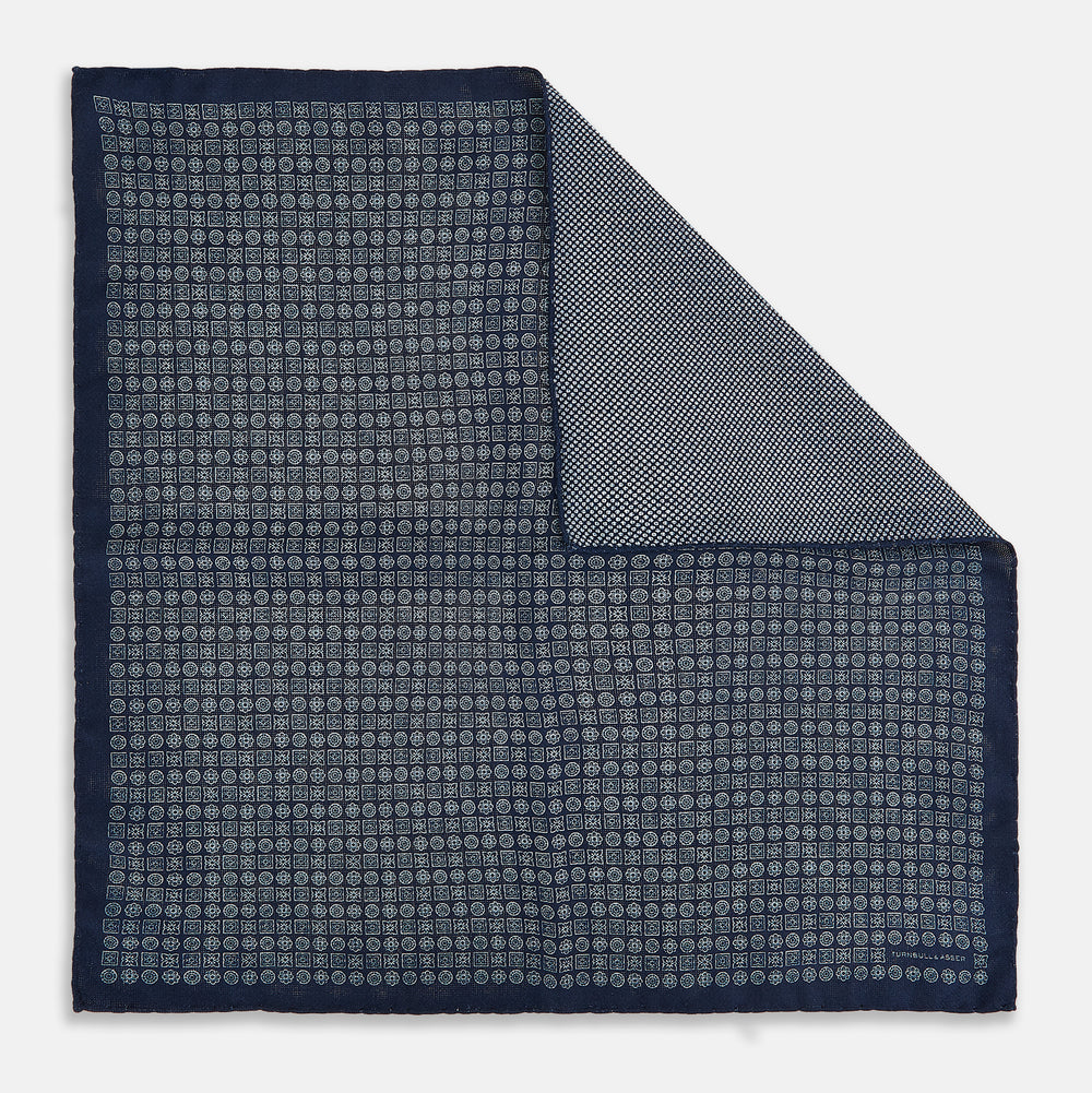 Rosette Navy Pocket Square in Silk