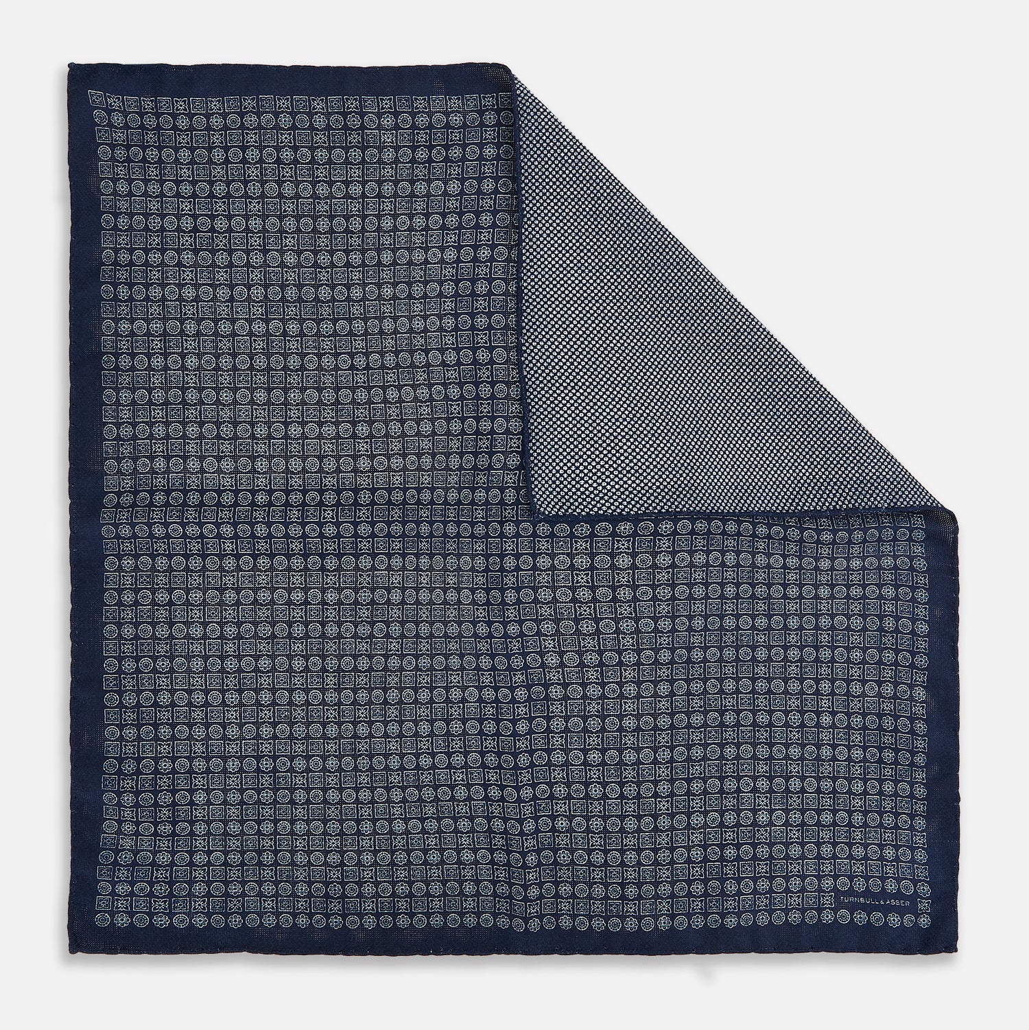 View 3 of product Rosette Navy Pocket Square in Silk