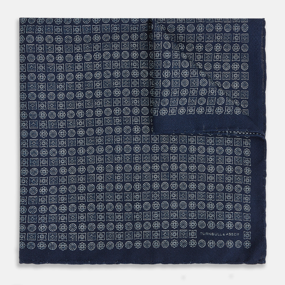 Rosette Navy Pocket Square in Silk