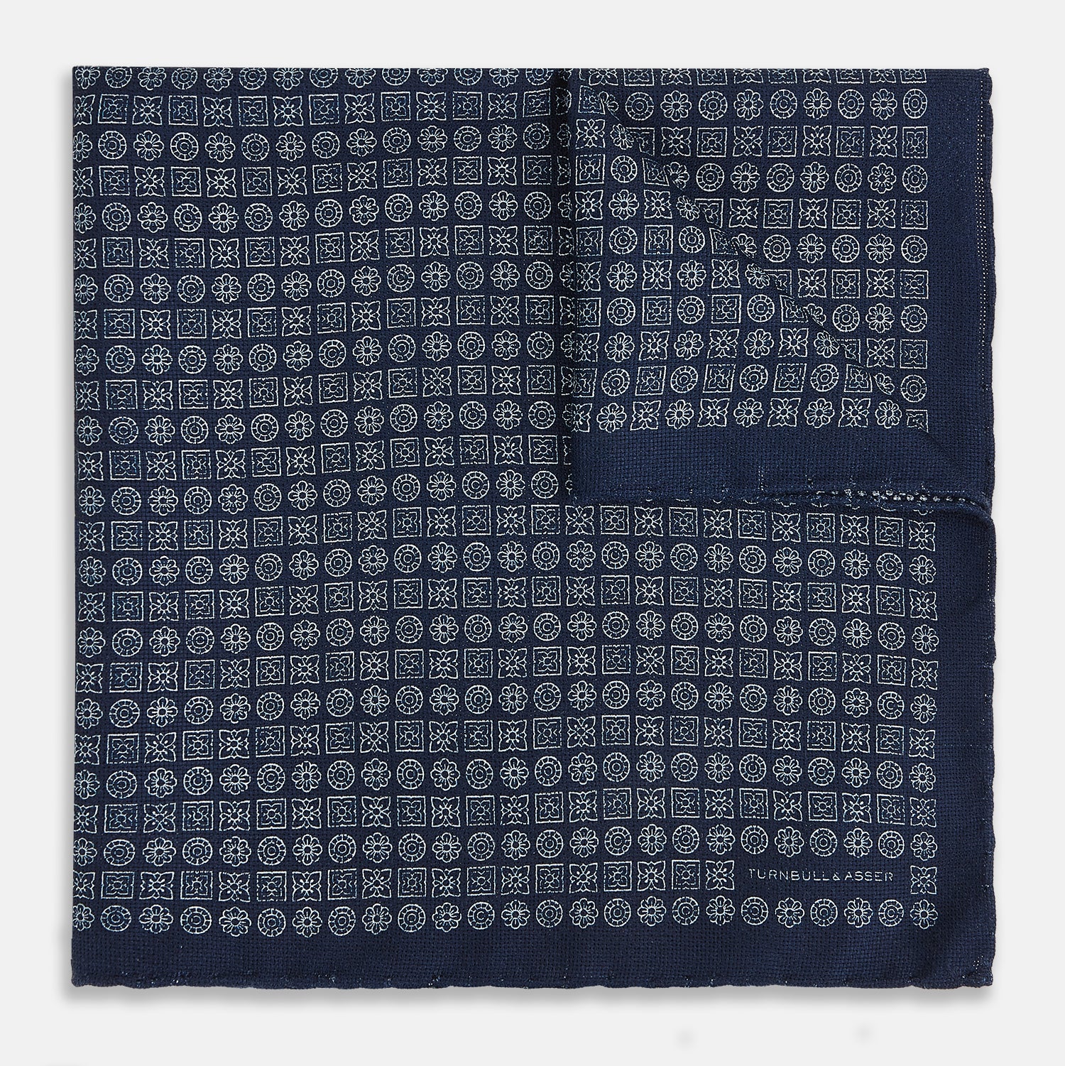 View 1 of product Rosette Navy Pocket Square in Silk
