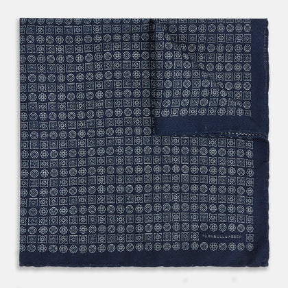 Rosette Navy Pocket Square in Silk