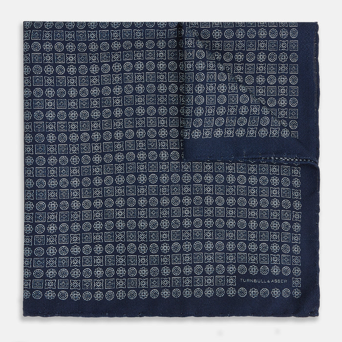 Rosette Navy Pocket Square in Silk
