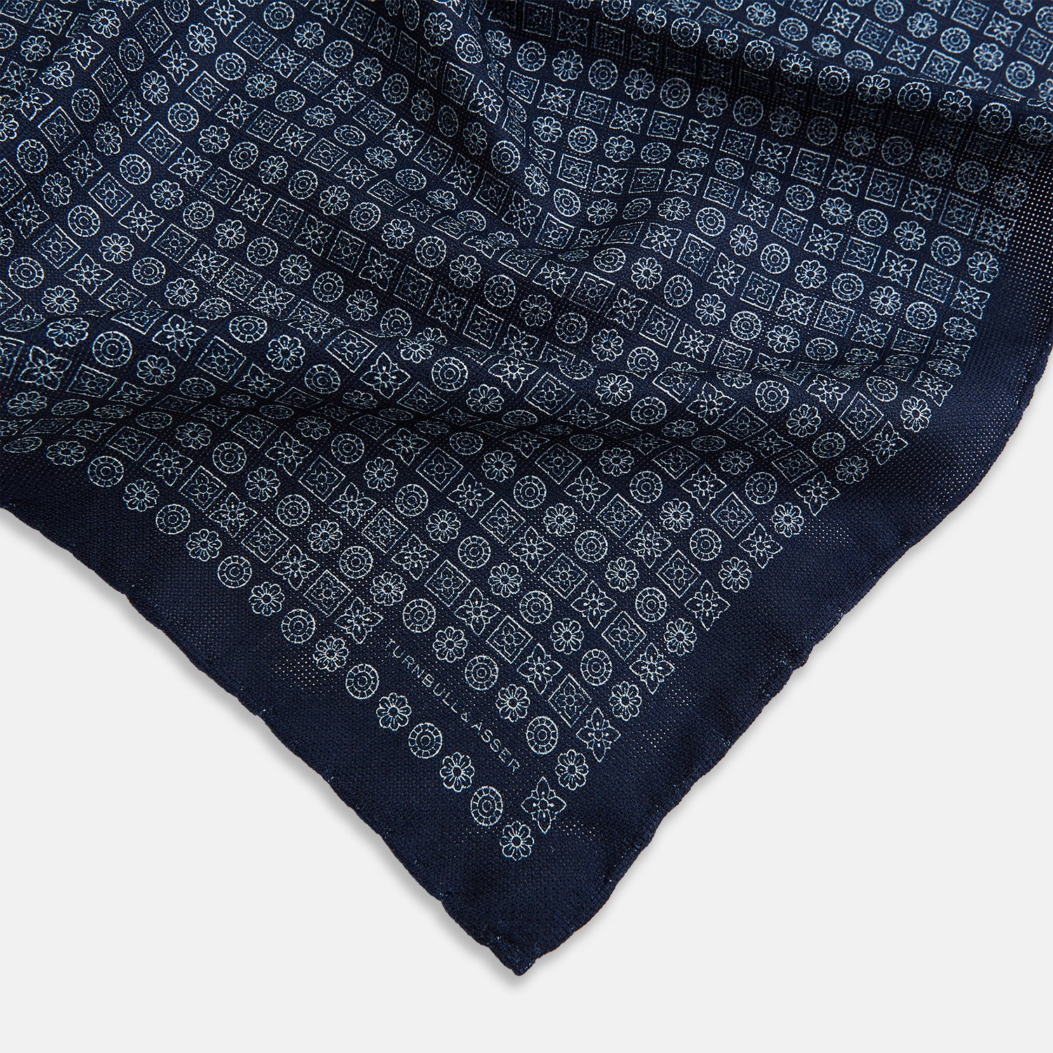 View 2 of product Rosette Navy Pocket Square in Silk