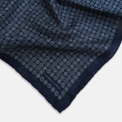 Rosette Navy Pocket Square in Silk Image 1