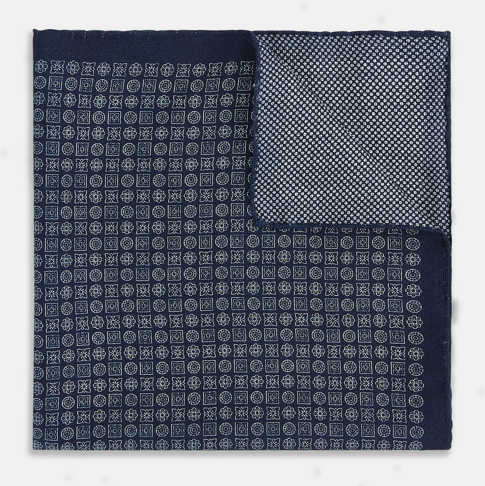 Rosette Navy Pocket Square in Silk