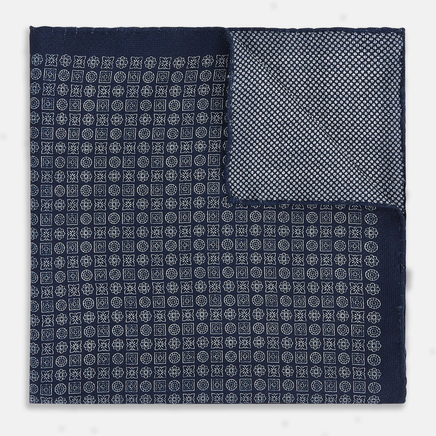 View 4 of product Rosette Navy Pocket Square in Silk