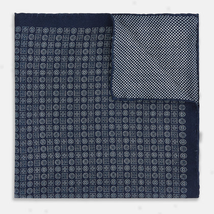 Rosette Navy Pocket Square in Silk Image 3