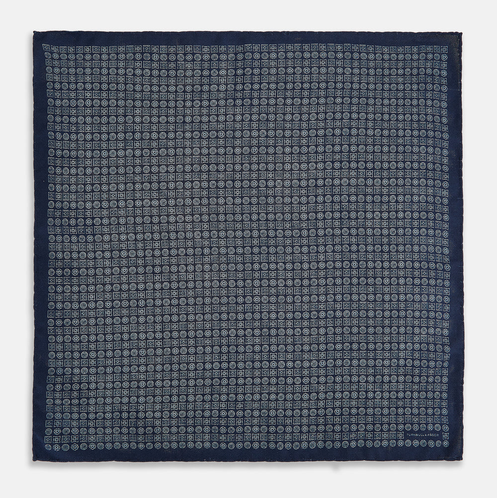 Rosette Navy Pocket Square in Silk