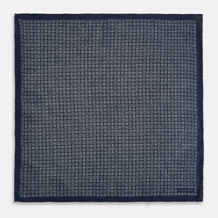 Rosette Navy Pocket Square in Silk Image 4