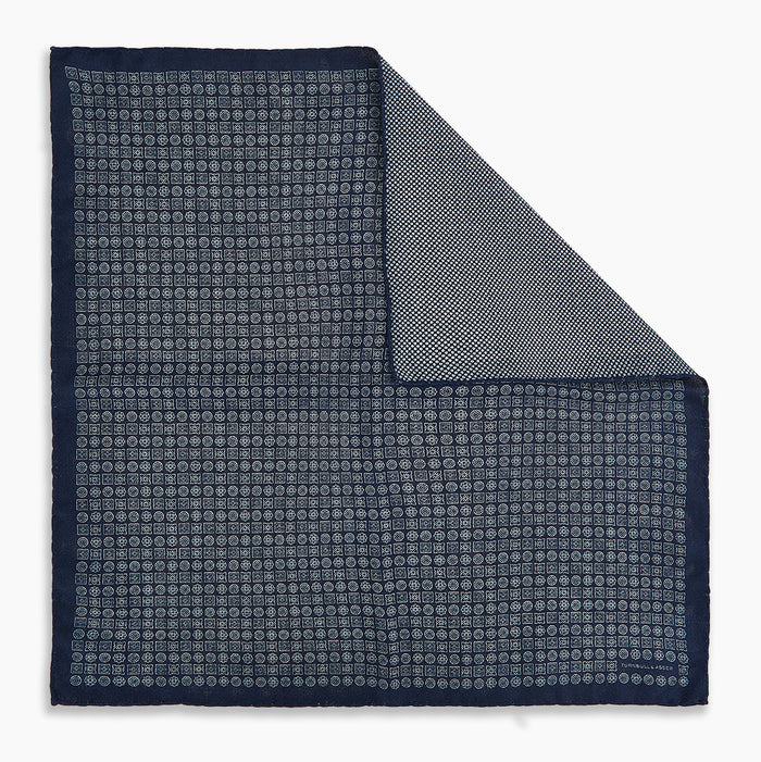 Rosette Navy Pocket Square in Silk Image 6