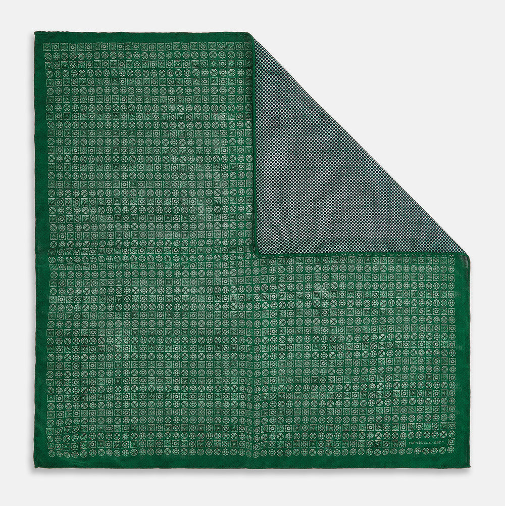 Rosette Green Pocket Square in Silk