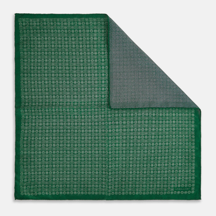 Rosette Green Pocket Square in Silk Image 2