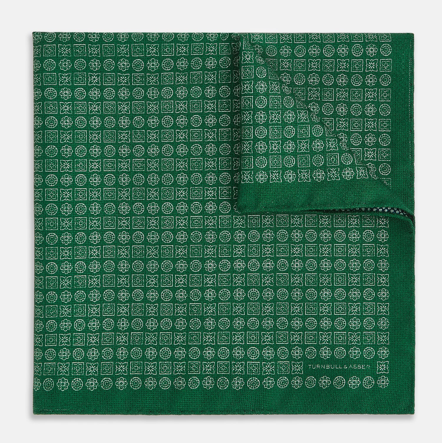 View 1 of product Rosette Green Pocket Square in Silk