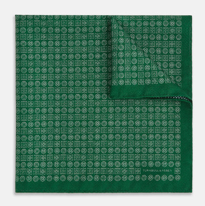 Rosette Green Pocket Square in Silk