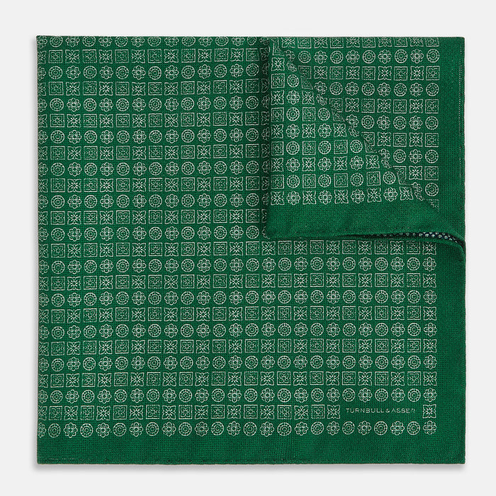 Rosette Green Pocket Square in Silk