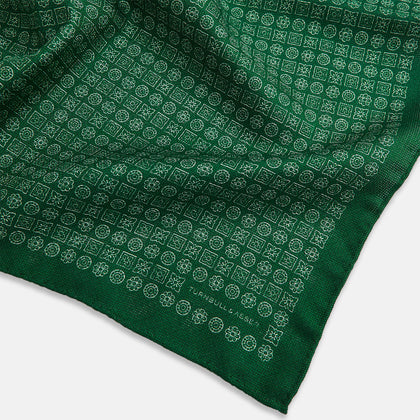 Rosette Green Pocket Square in Silk Image 1