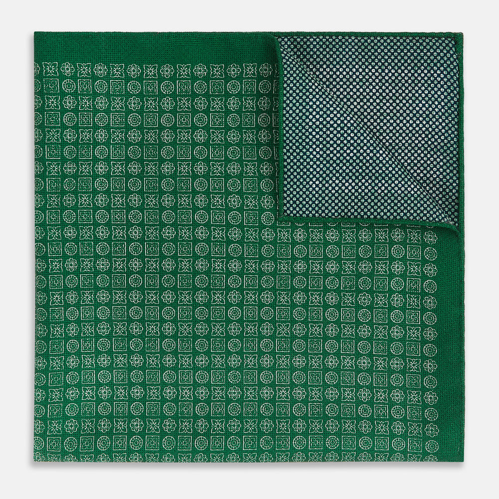 Rosette Green Pocket Square in Silk