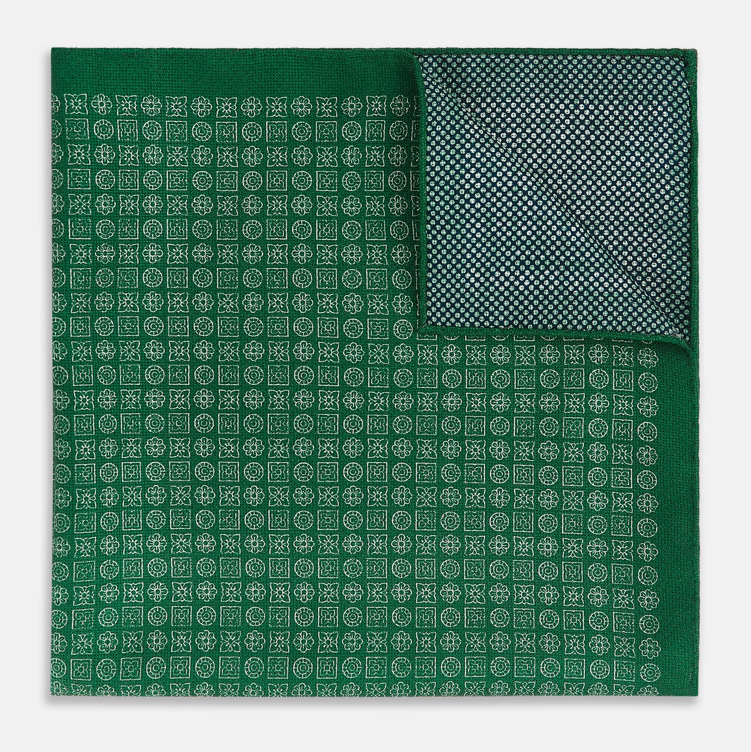 View 4 of product Rosette Green Pocket Square in Silk