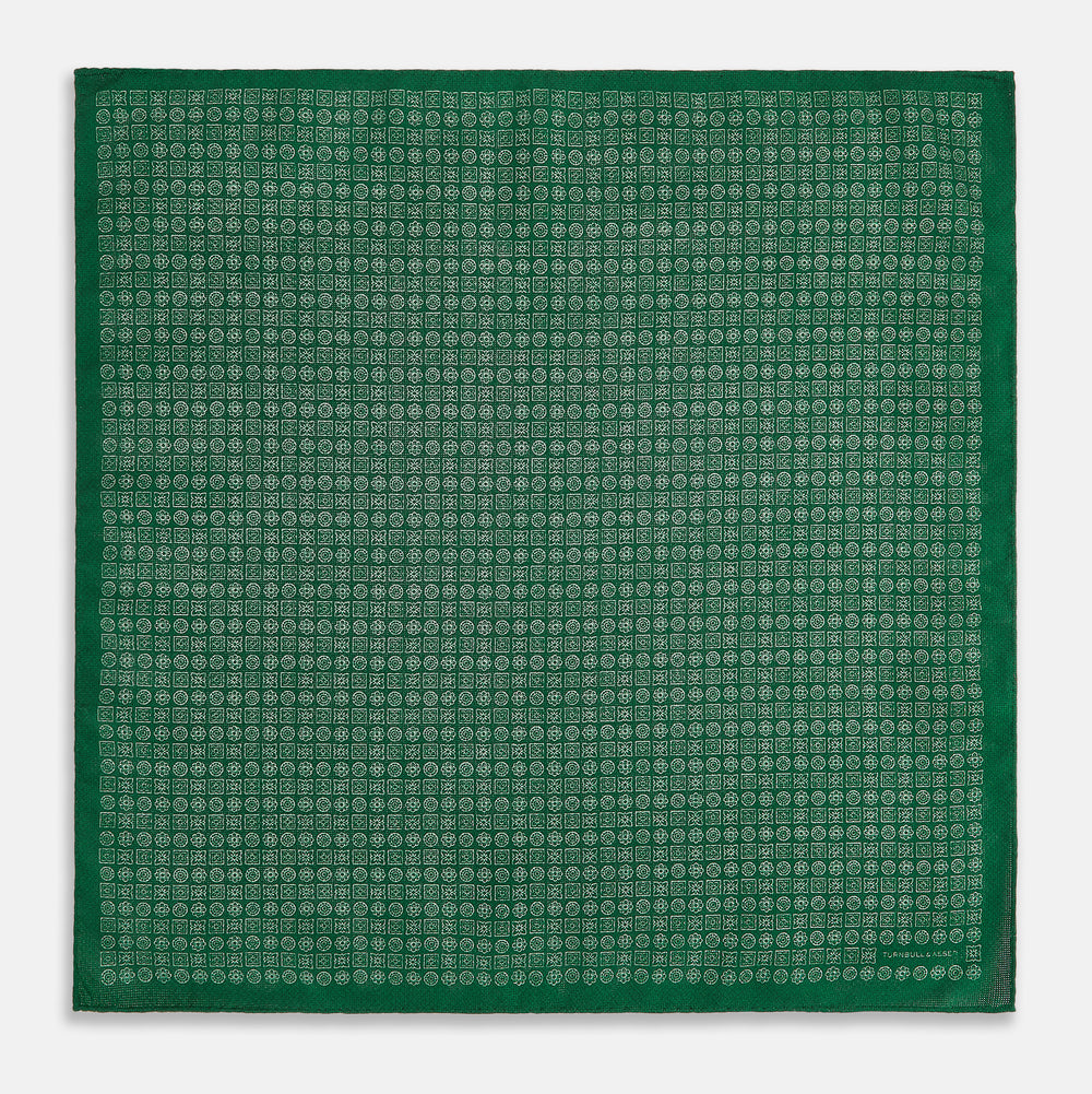 Rosette Green Pocket Square in Silk