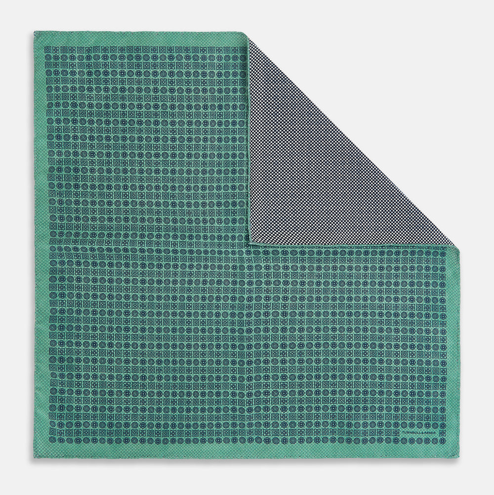 Rosette Green Pocket Square in Silk