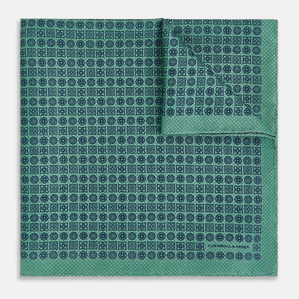 Rosette Green Pocket Square in Silk