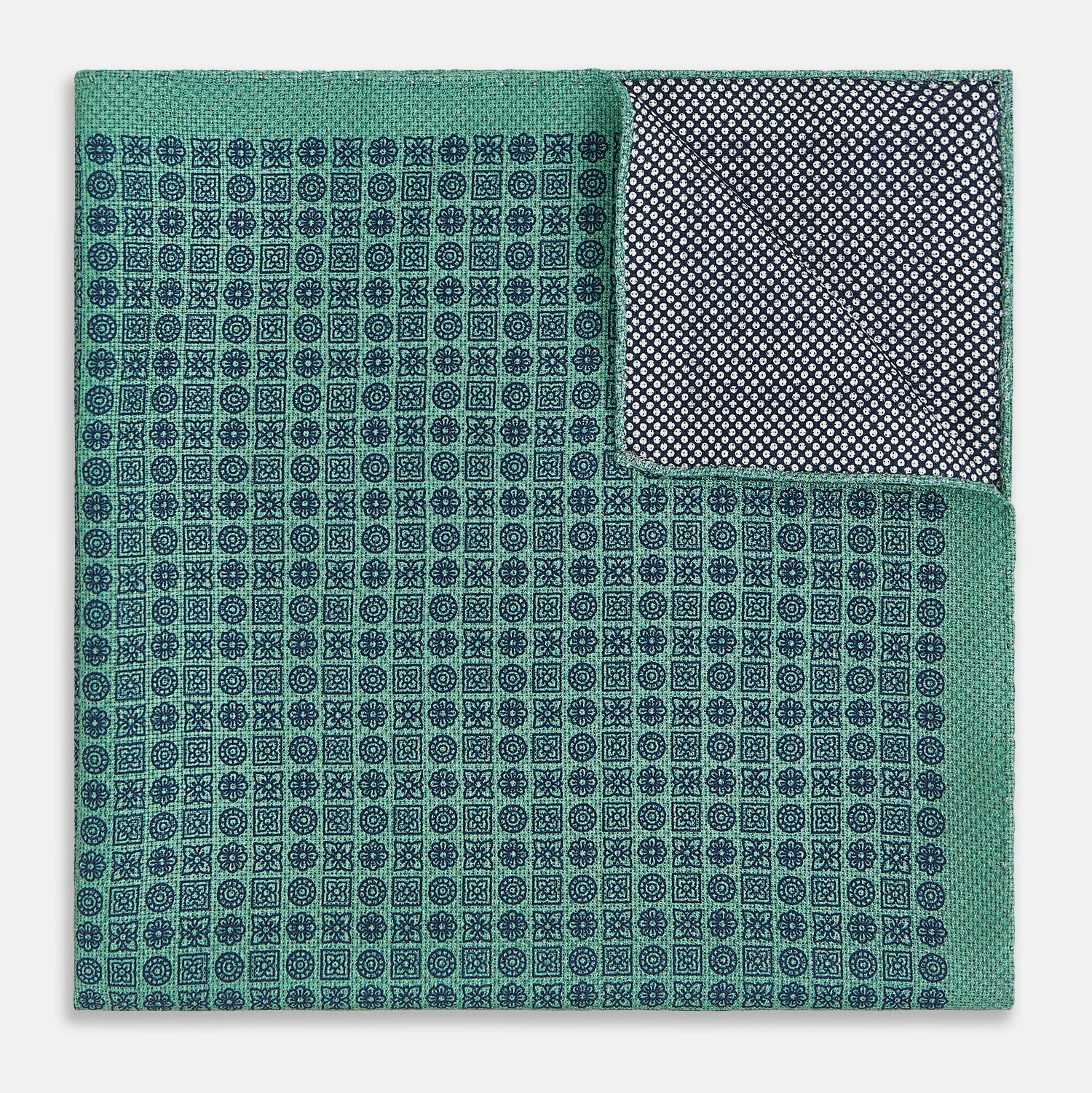 View 4 of product Rosette Green Pocket Square in Silk