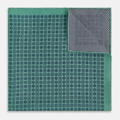 Rosette Green Pocket Square in Silk Image 3