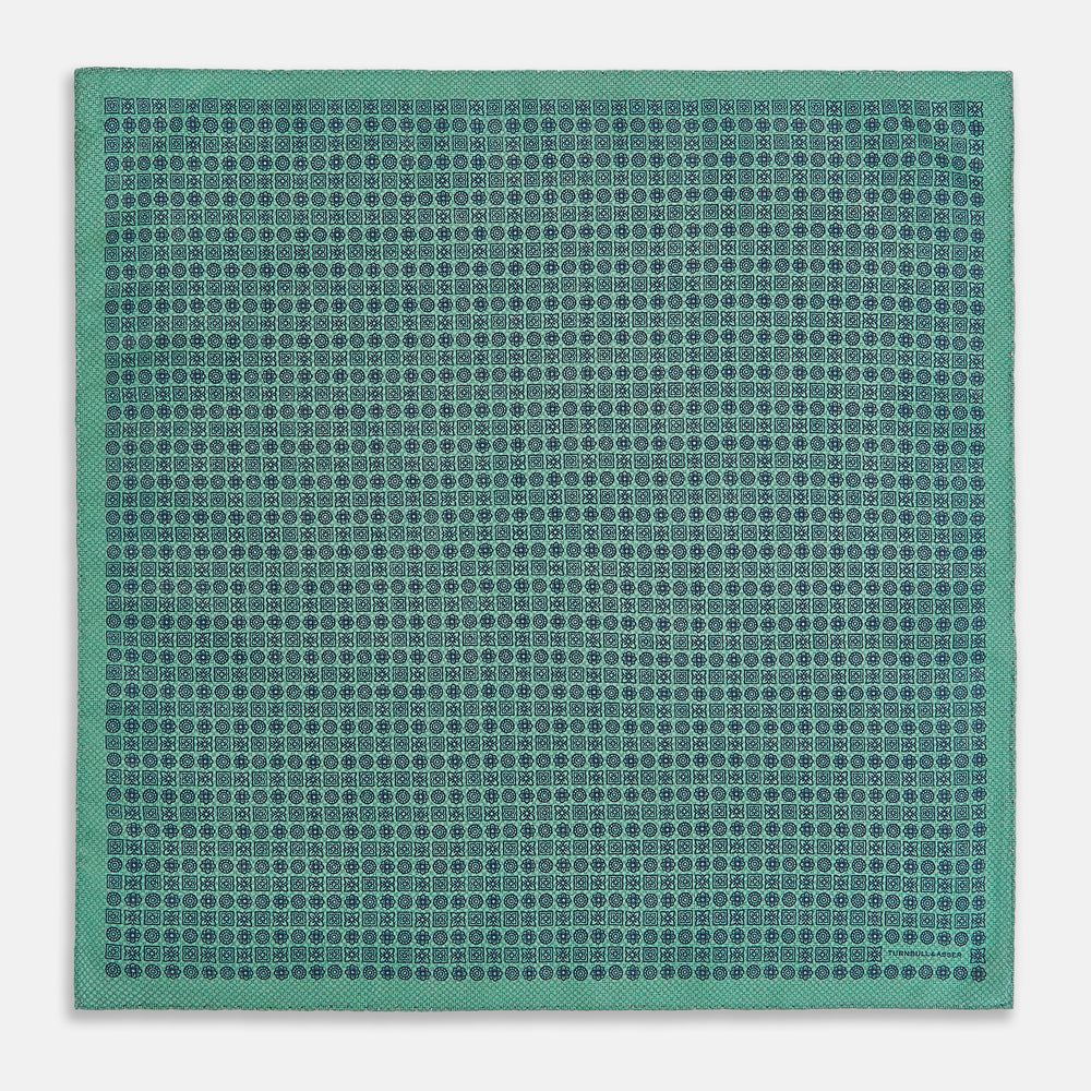 Rosette Green Pocket Square in Silk