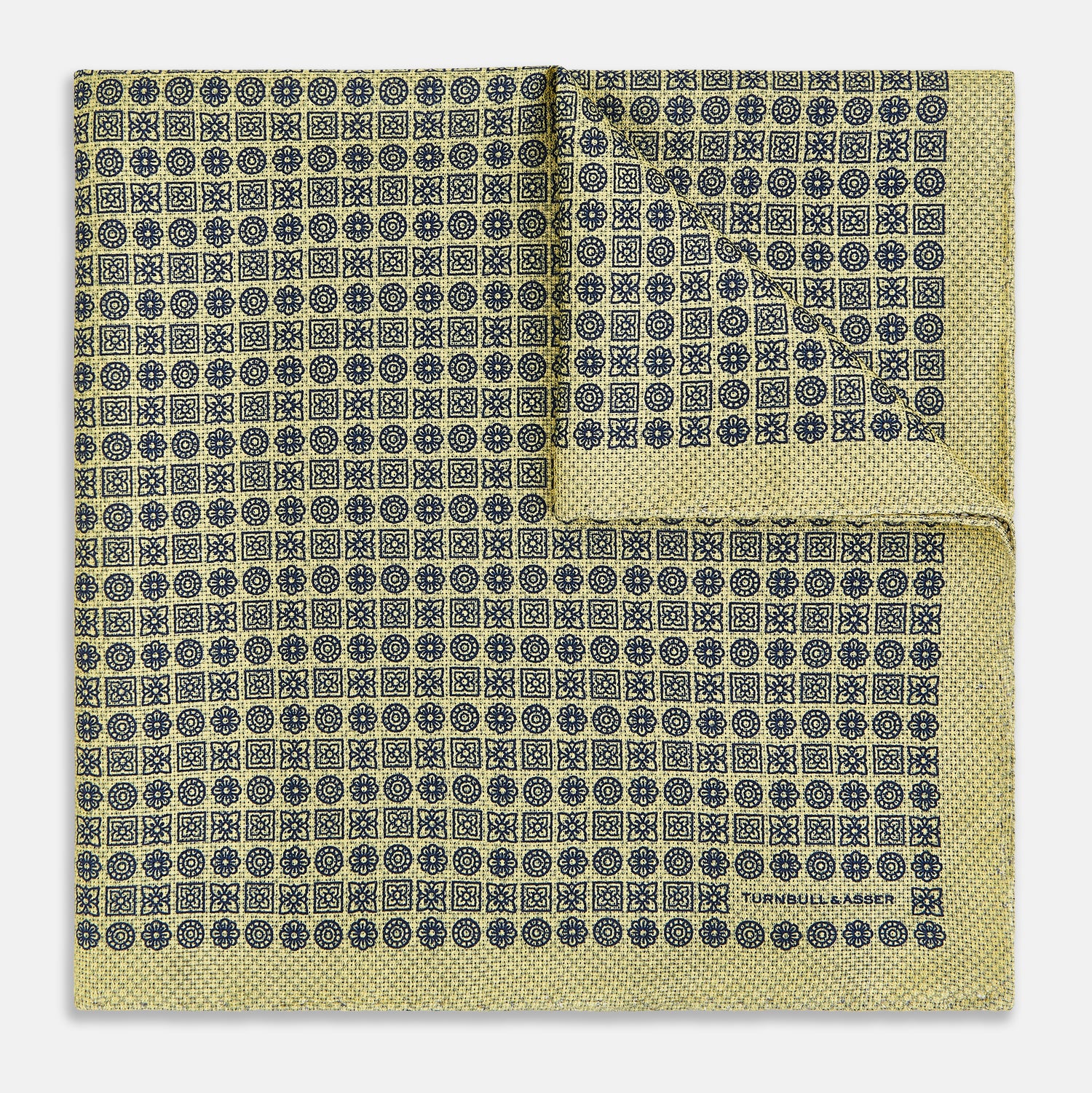View 1 of product Rosette Yellow Pocket Square in Silk