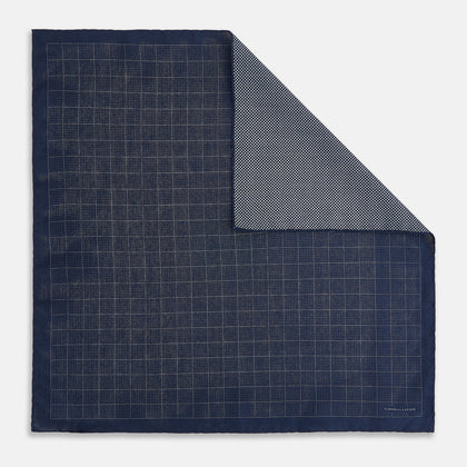 Checked Blue Pocket Square in Silk Image 2