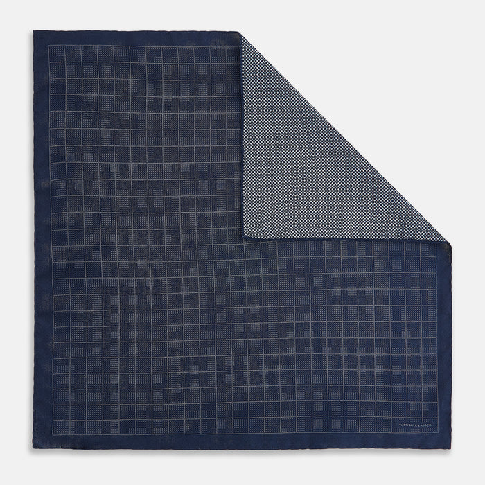 Checked Blue Pocket Square in Silk Image 2