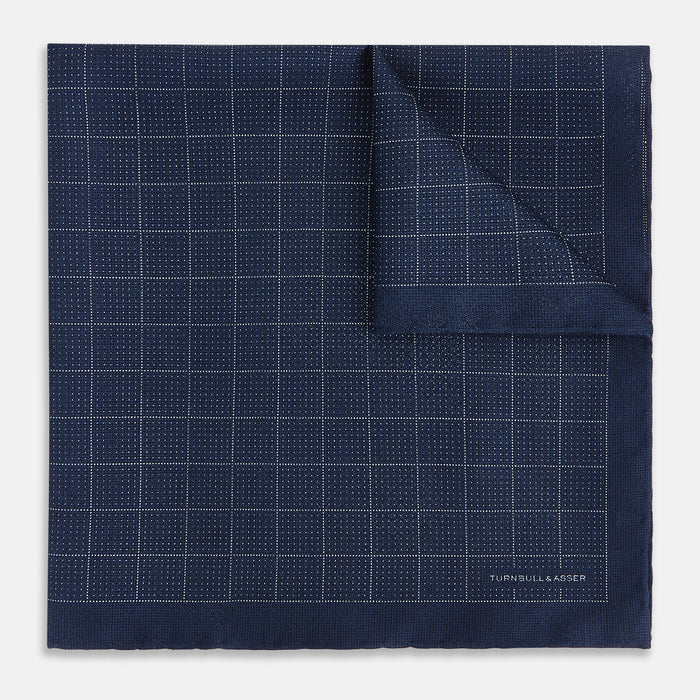 Checked Blue Pocket Square in Silk
