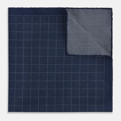 Checked Blue Pocket Square in Silk Image 3