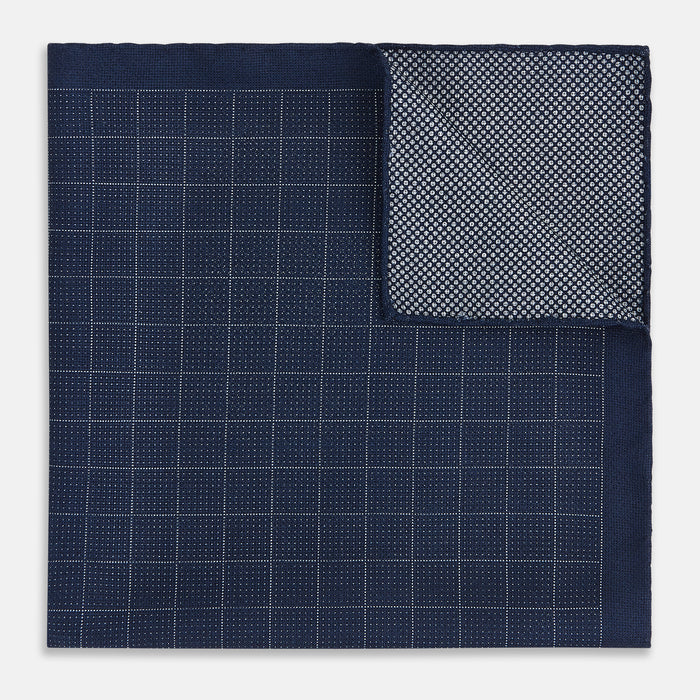 Checked Blue Pocket Square in Silk Image 3