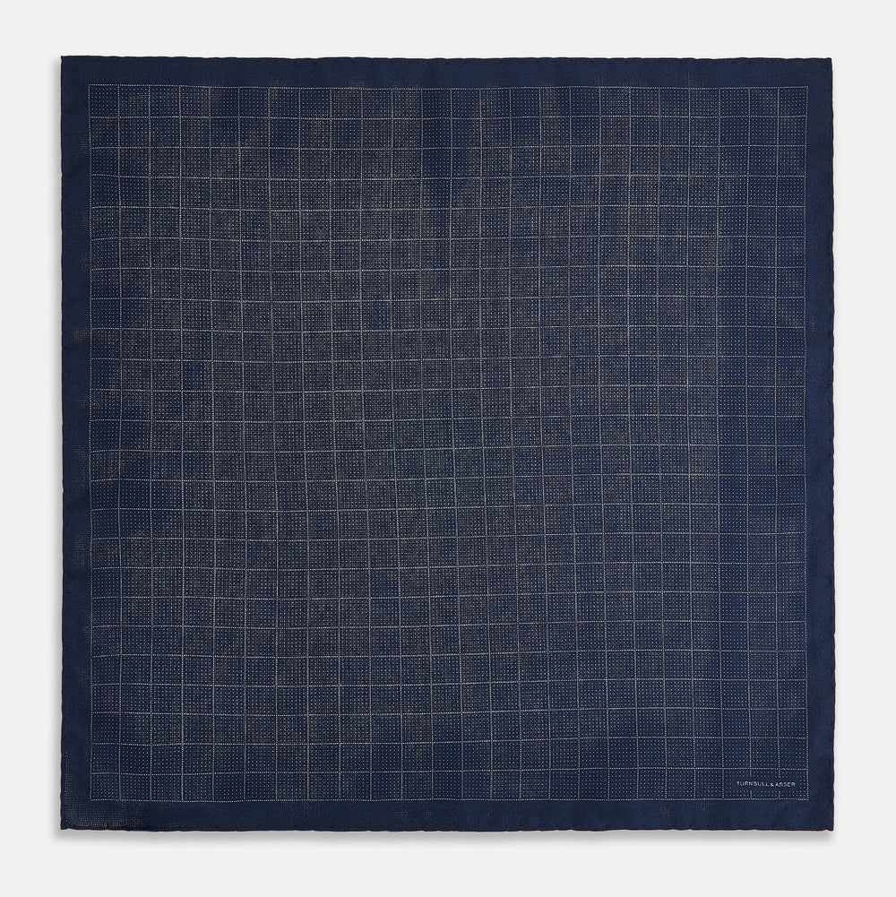 Checked Blue Pocket Square in Silk