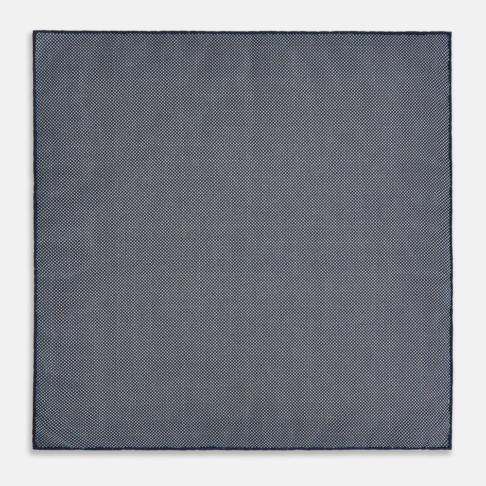 Checked Blue Pocket Square in Silk