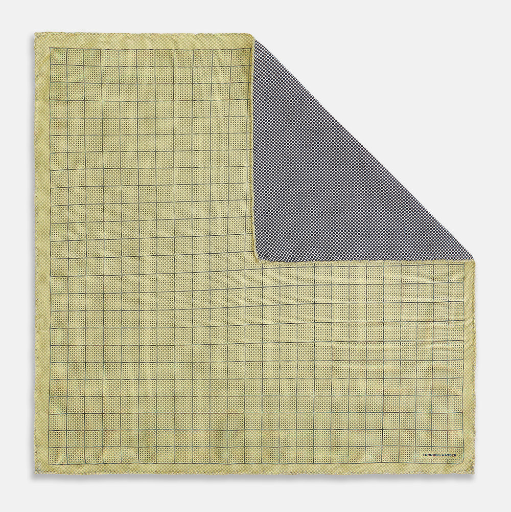 Checked Yellow Pocket Square in Silk
