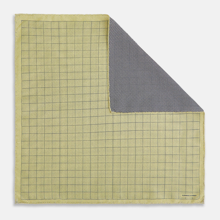 Checked Yellow Pocket Square in Silk Image 2