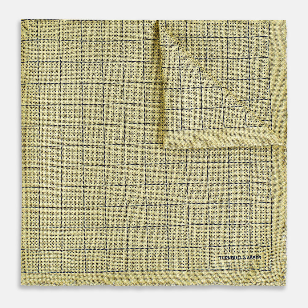 Checked Yellow Pocket Square in Silk