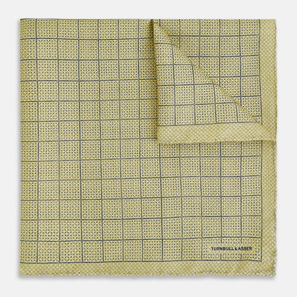 Checked Yellow Pocket Square in Silk