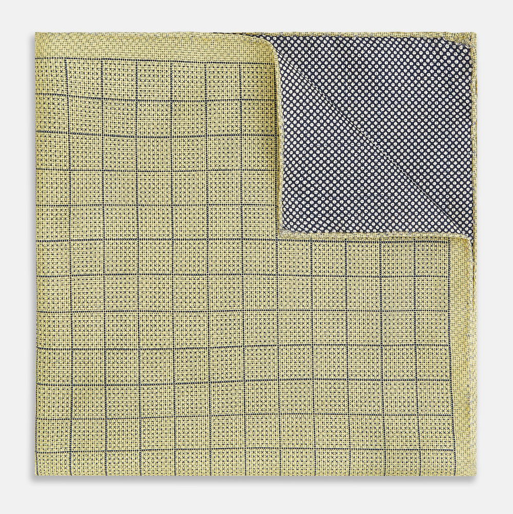Checked Yellow Pocket Square in Silk