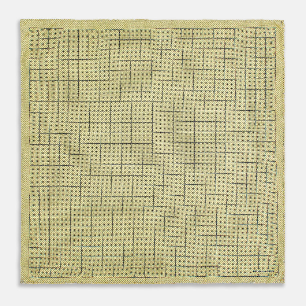 Checked Yellow Pocket Square in Silk
