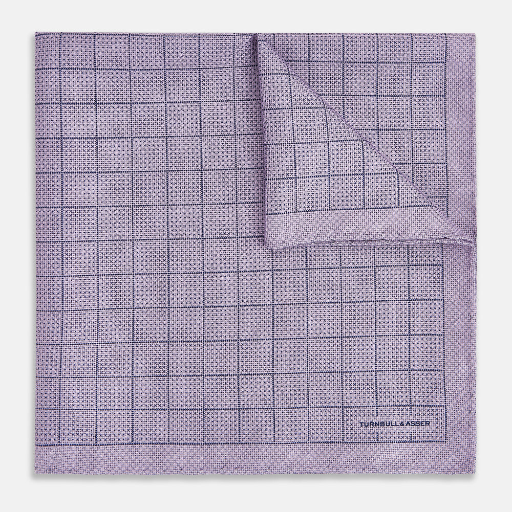 Checked Lilac Pocket Square in Silk