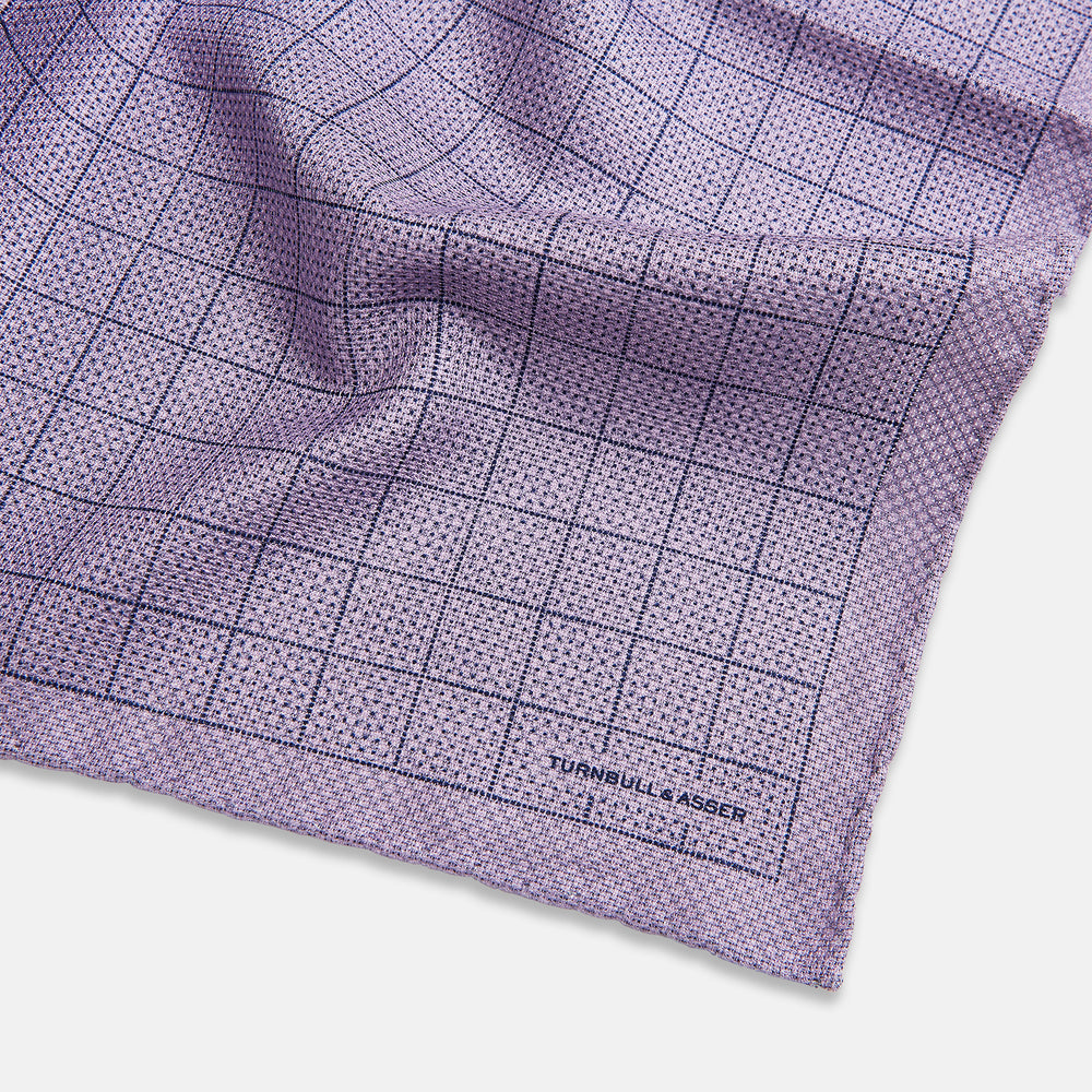 Checked Lilac Pocket Square in Silk
