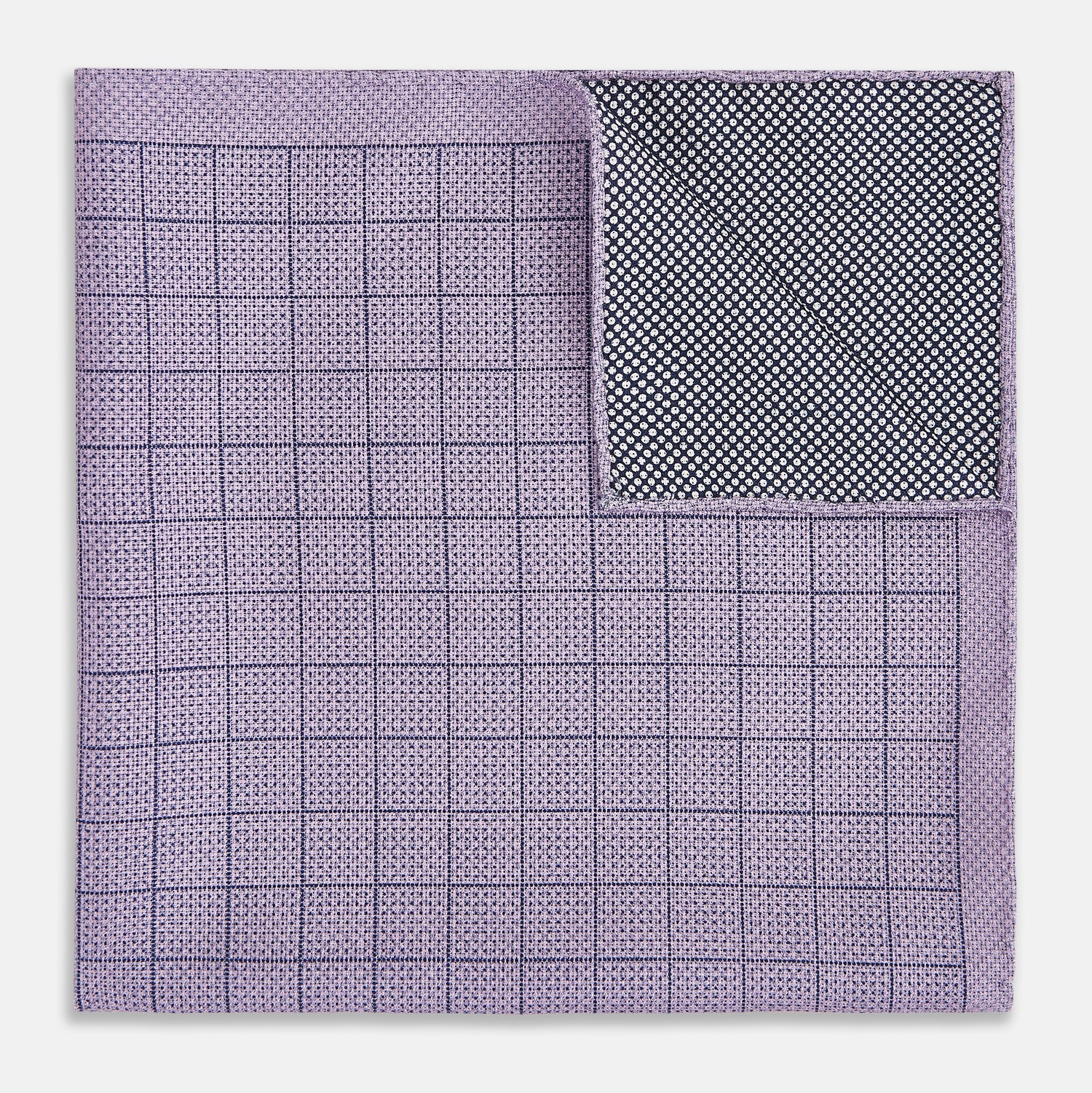 View 4 of product Checked Lilac Pocket Square in Silk